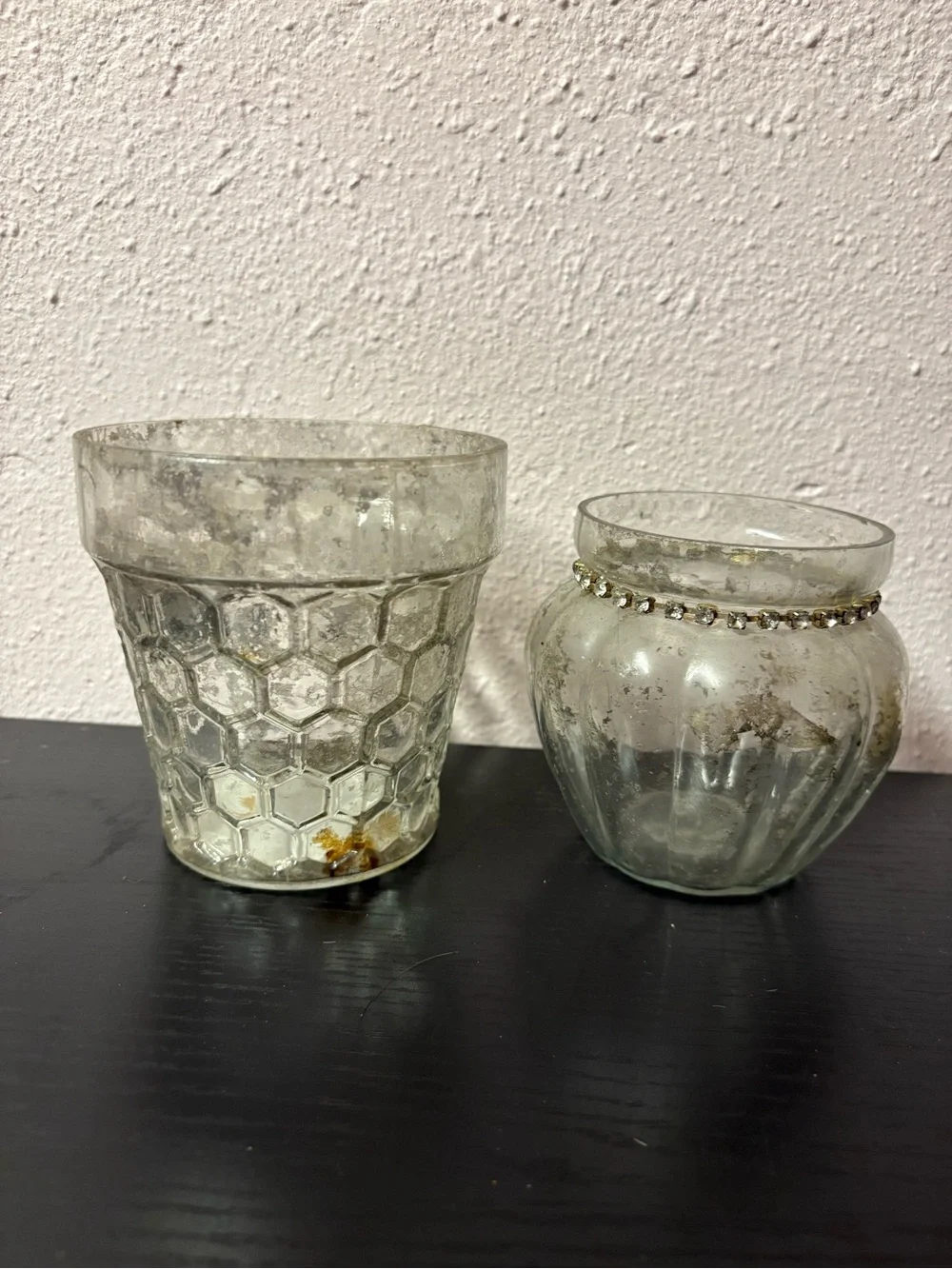 Mercury Glass Votive Candle Holders Set of 2 Rhinestone Wedding Decor